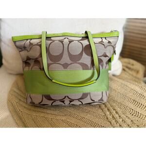 Coach Signature Stripe Tote F13548 Lime Green Y2K